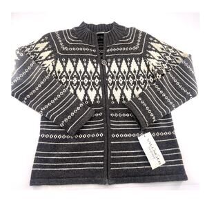 Vintage Villager Sport Sweater Womens Small Petite Gray Cream Cardigan Zip Wool